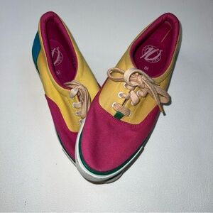 Pier Ten Size 8.5 Vintage 90s Hard Sole Canvas Flats Women's Pink, Yellow, Teal.